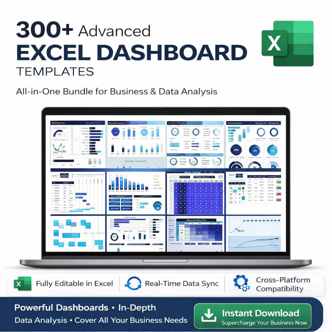300+ Excel Dashboard Templates Bundle | Business, KPI, HR, Finance, Sales, Marketing