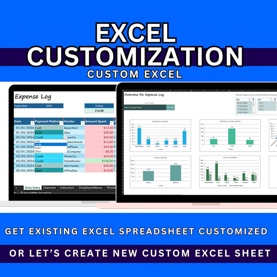 Excel Template Custom Spreadsheet Design, Existing Sheet Modification or New Template Creation, Automated Dashboard & Formula Setup Digital
